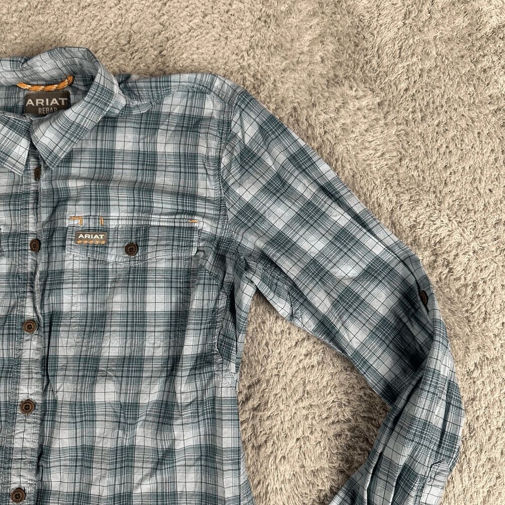 Ariat Women's Rebar Western Ranch Long Sleeve Button Up Shirt S Blue Barn Chores - Picture 5 of 16
